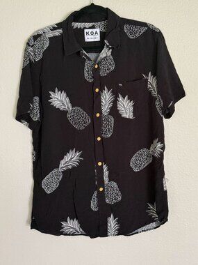 KOA Clothing Co. Men's Black Pineapple Hawaiian Button-Down Shirt - Size L